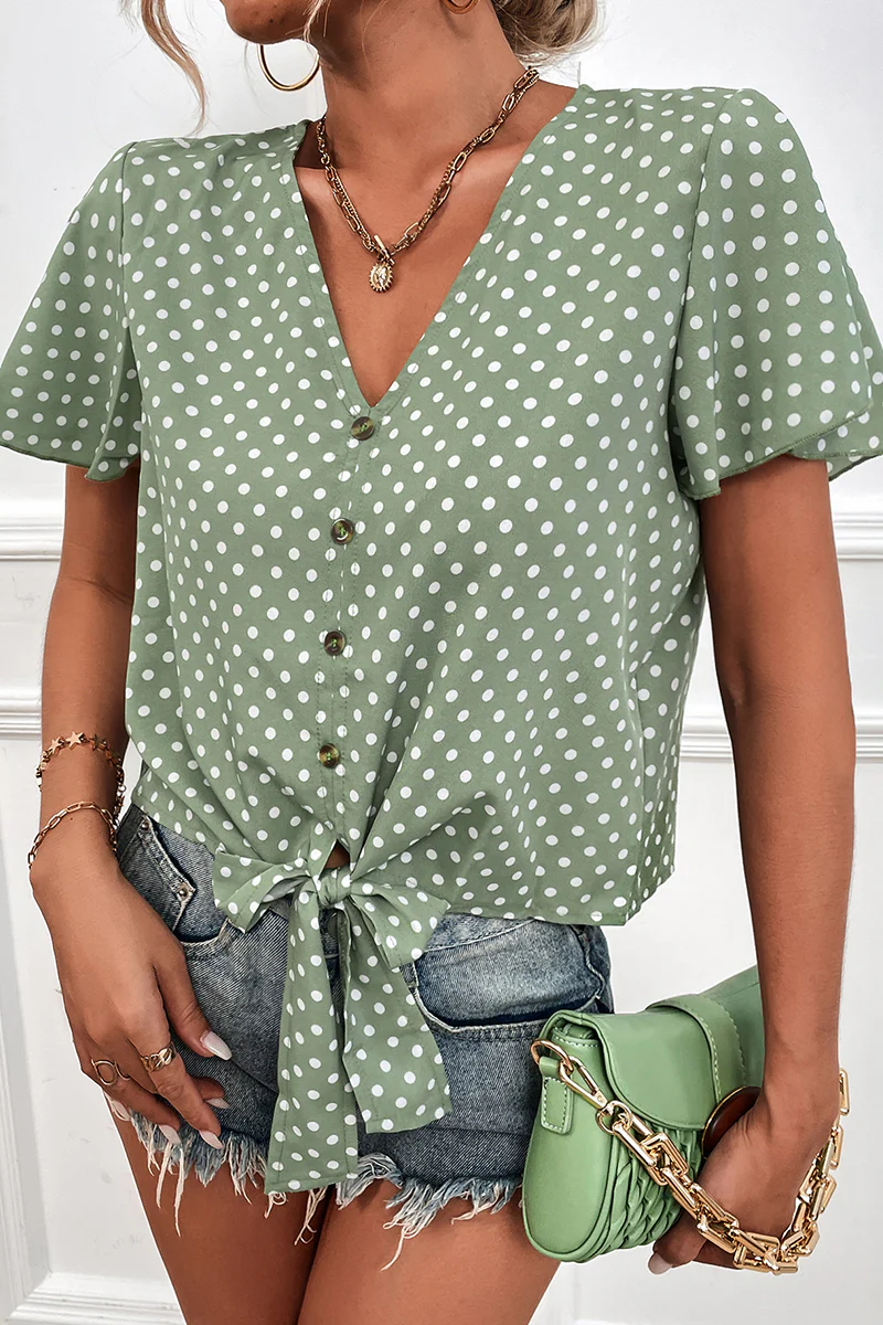Zola® | Polka Dot V-Neck Lace Blouse